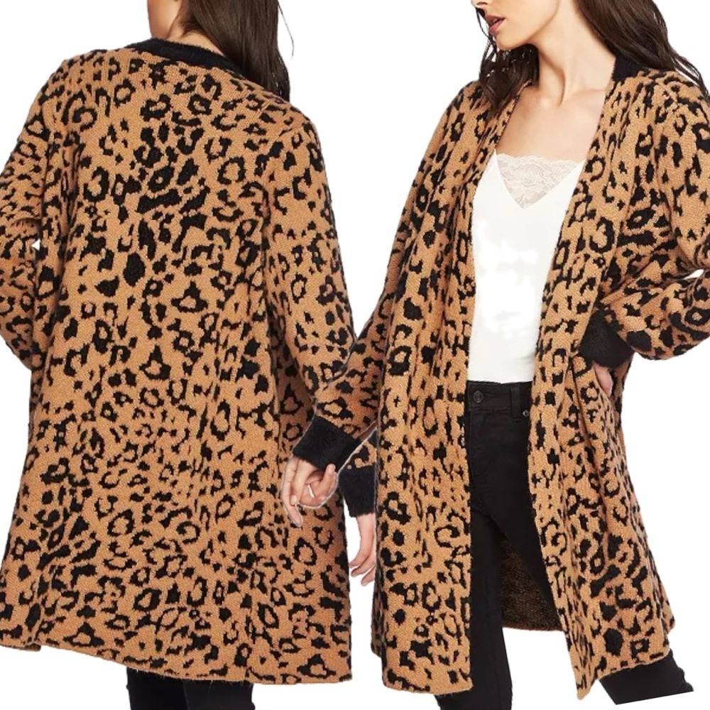 1. State Leopard Print Duster Cardigan Plus Size 1X Cozy Long Sweater Jacket